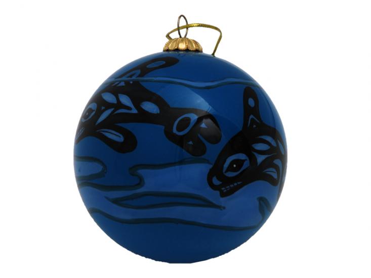 Bill Helin Whale painted glass ornament